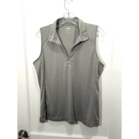 Slazenger Women's Golf Shirt - Sleeveless 1/4 Zipper Collar Green Large - Picture 2 of 10